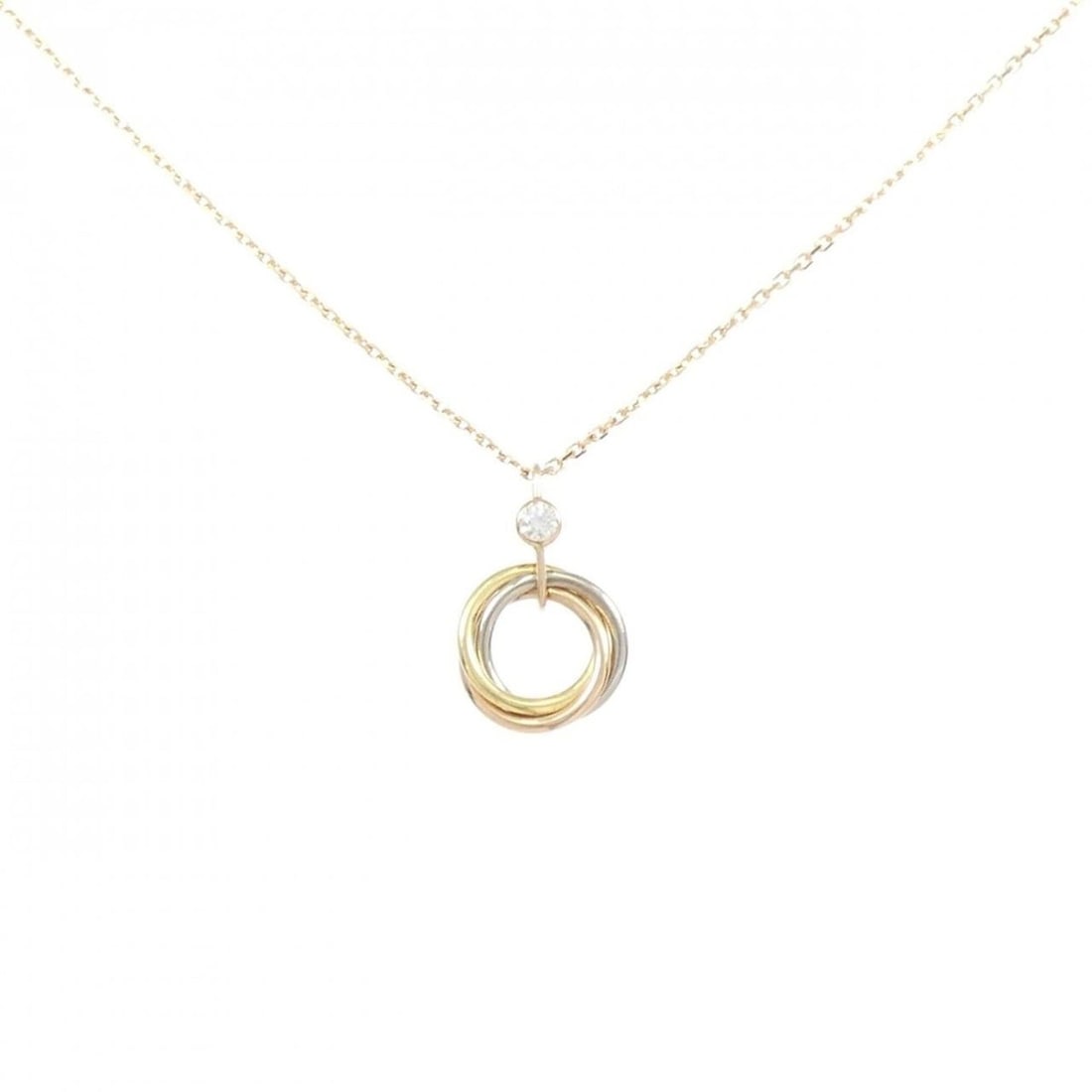 Cartier Trinity Necklace: --- Catalog ---Category: SizeNeck Circumference: 38 cm - 40 cm / 14.96'' - 15.74''Category: DesignStone: DiamondGender: WomenMaterial: Pink gold (18K), White gold (18K), Yellow gold (18K)Pendant