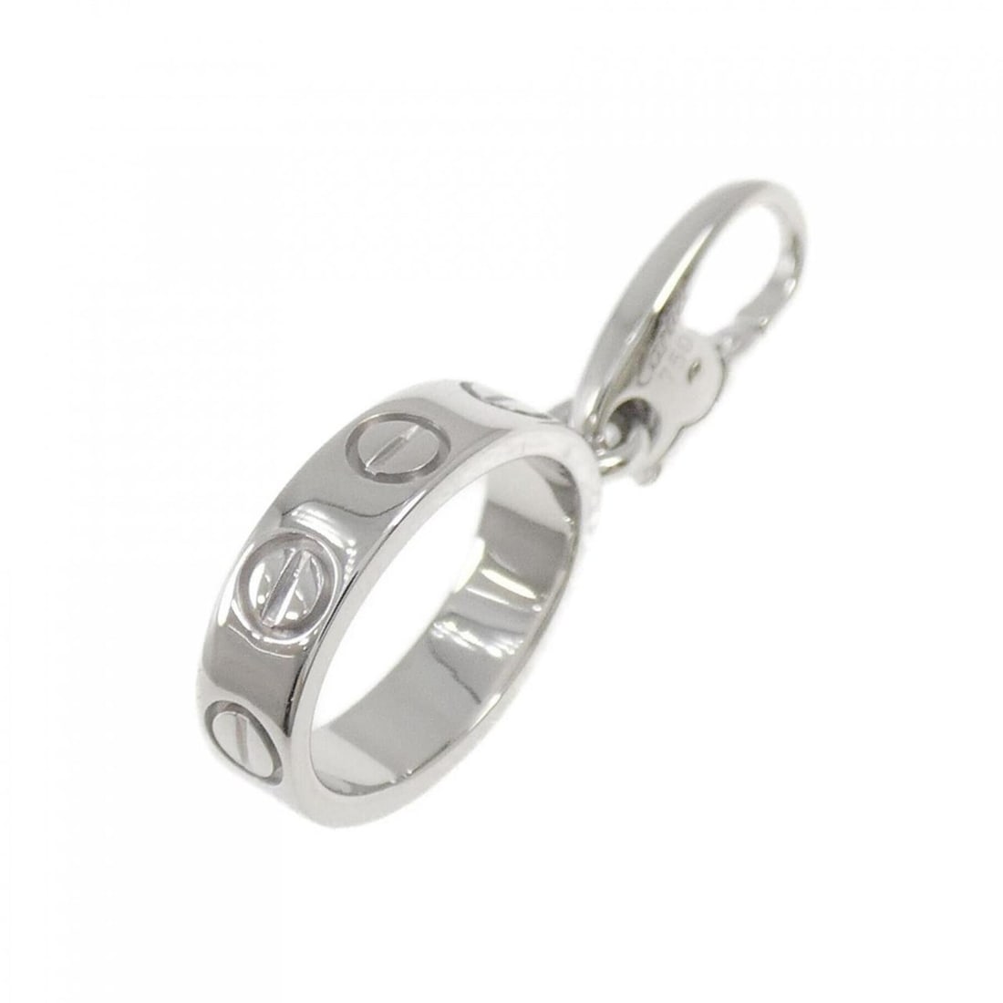 Cartier Love Charm: --- Catalog ---Category: SizeSize (HxWxD): 25.40mm x 3.40mm / 1.00'' x 0.13''Category: DesignType: Necklace charmGender: WomenMaterial: White gold (18K)Category: GeneralBrand: Cartier--- Item List