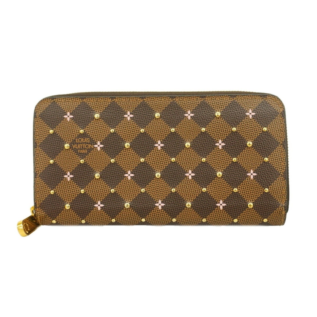 Louis Vuitton Damier Studded Zippy Wallet N60473 Ebene Rose Ballerine Women's Long