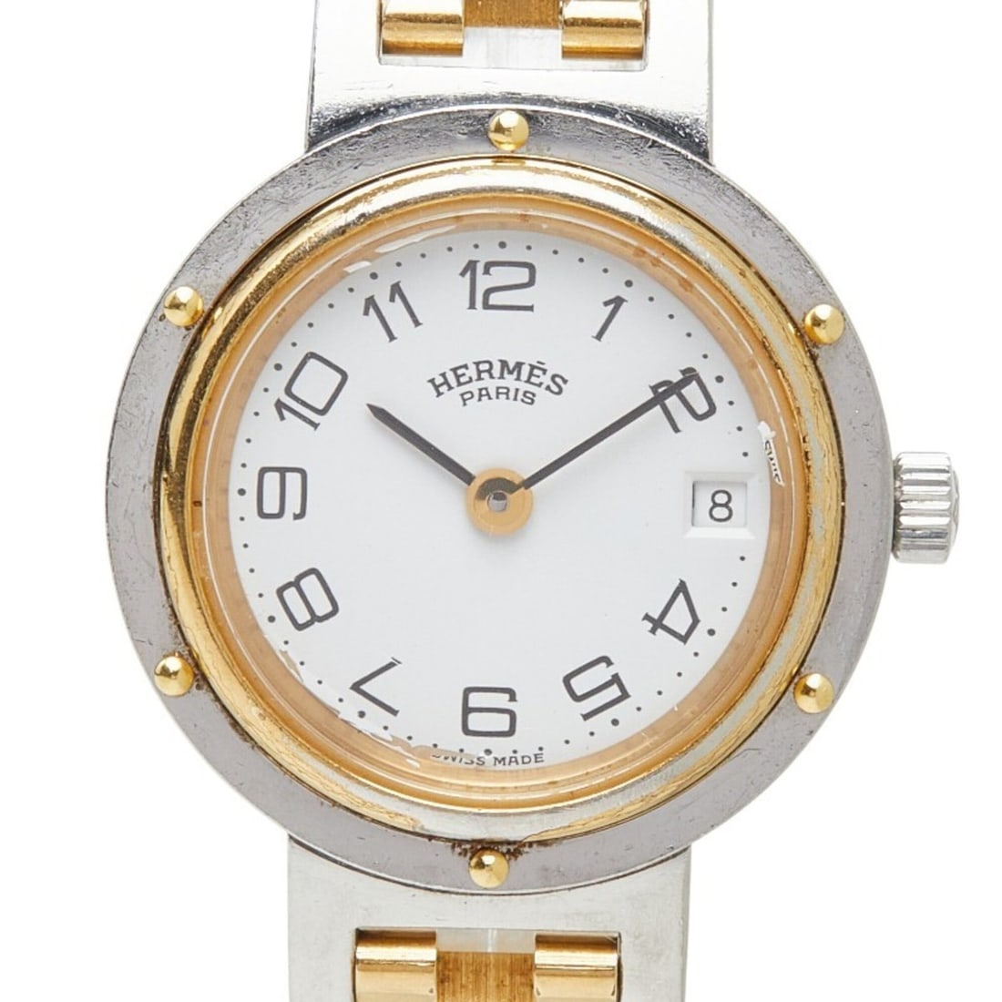 Hermes Clipper Watch CL4.220 Quartz White Dial Stainless Steel Women's HERMES: --- Catalog ---Category: SizeWrist Size: 13.5cm / 5.31''Case Diameter: 24mm / 0.94''Category: DesignType: WristwatchGender: WomenColor (Dial): WhiteMaterial (Band): Stainless steelMaterial (Case): Sta