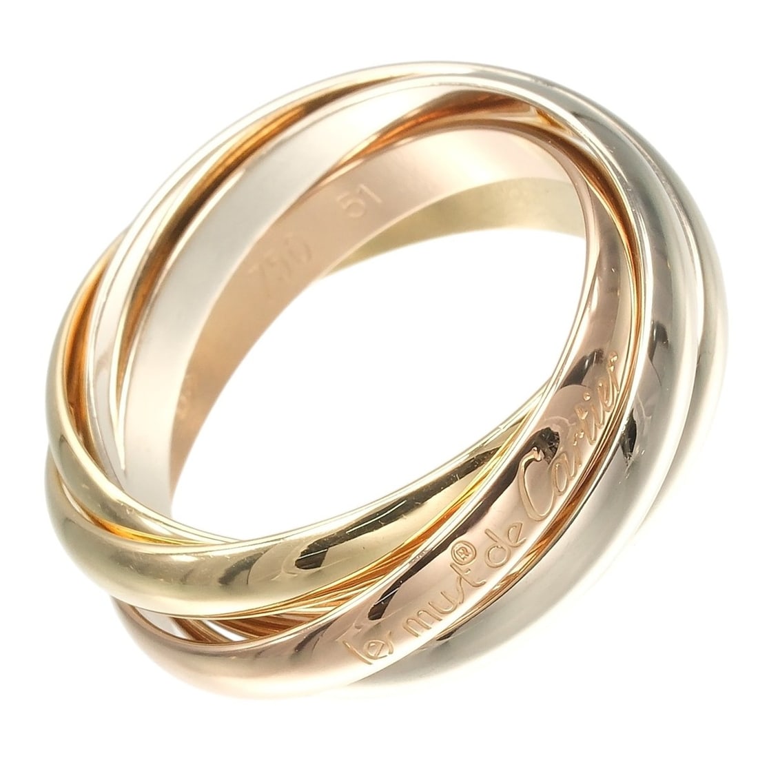 Cartier Trinity 5-band ring, size 10.5, 2.8mm band, 18K gold (YG, PG, WG), approx. 8.41g. (1 of 16)