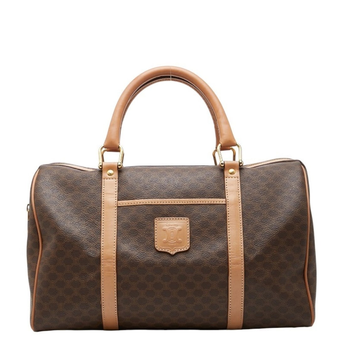 Celine Macadam Handbag Boston Bag Brown Leather Women's CELINE