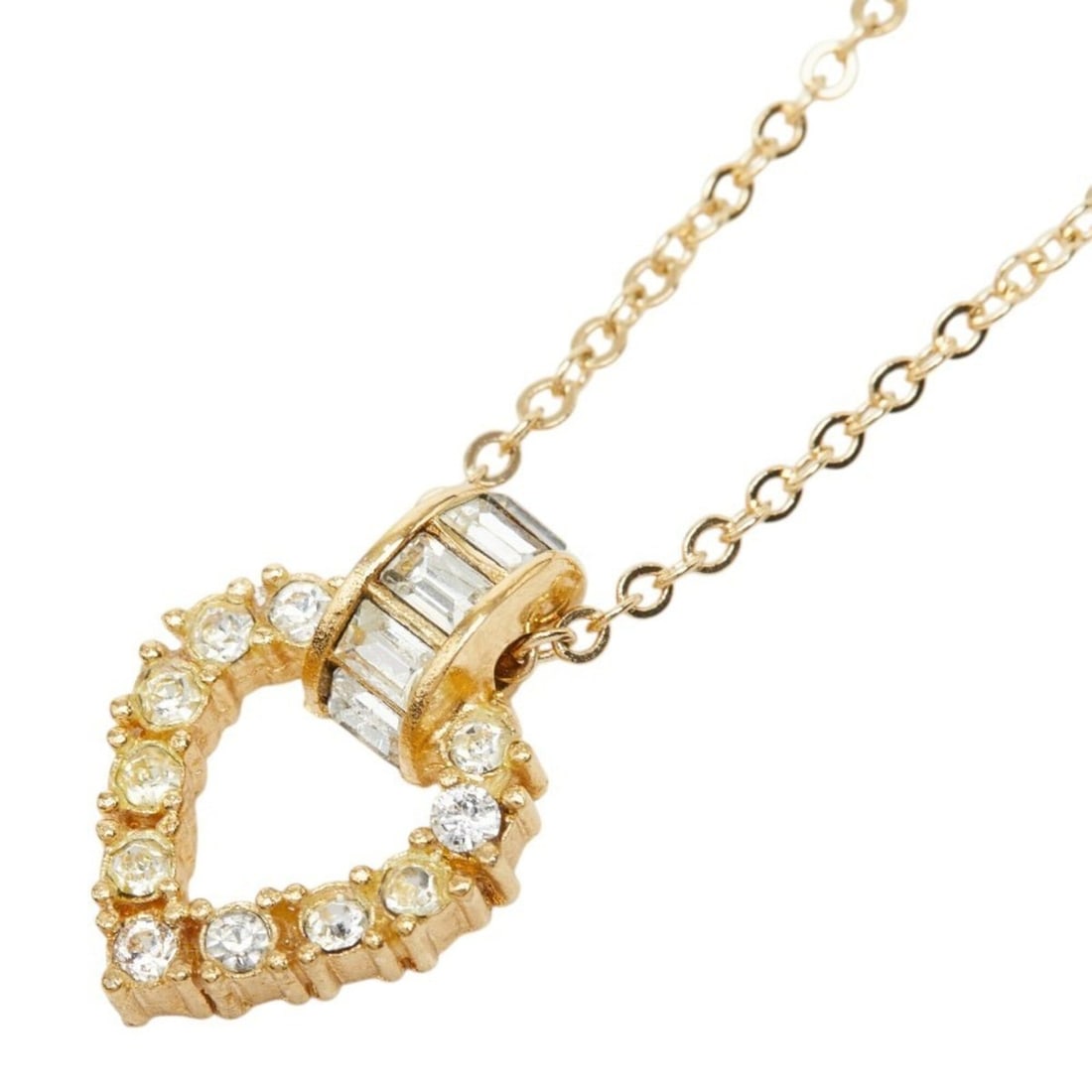 Christian Dior Dior Heart Motif Chain Pendant Necklace, Gold Plated Rhinestone, Women's.: --- Catalog ---Category: SizePendant Size: 18.6mm x 13.2mm / 0.73'' x 0.51''Neck Circumference: 52 cm / 20.47''Category: DesignColor: GoldGender: WomenMaterial: RhinestoneNecklace Type: NecklaceCatego