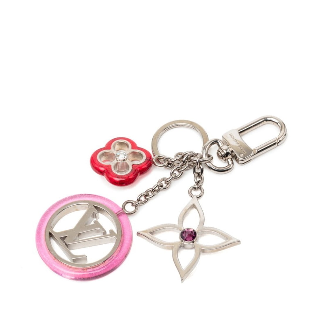 Louis Vuitton Portefeuille Colorline Strass Charm Keychain Keyring M67357 Silver Multicolor Metal