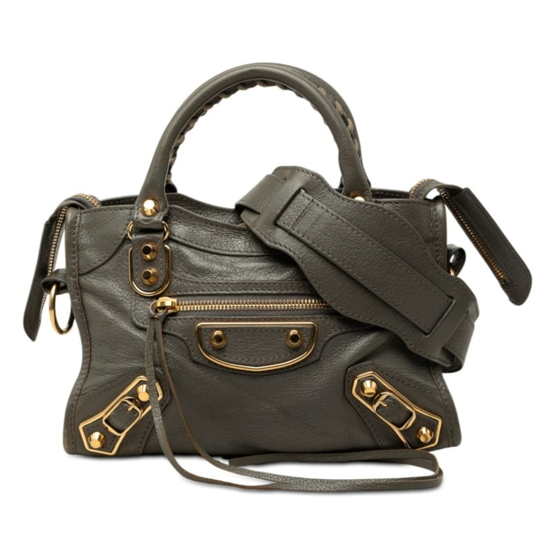 Balenciaga Classic Metal Edge Mini City Handbag Shoulder Bag 2WAY 390160 Gray Leather Women's
