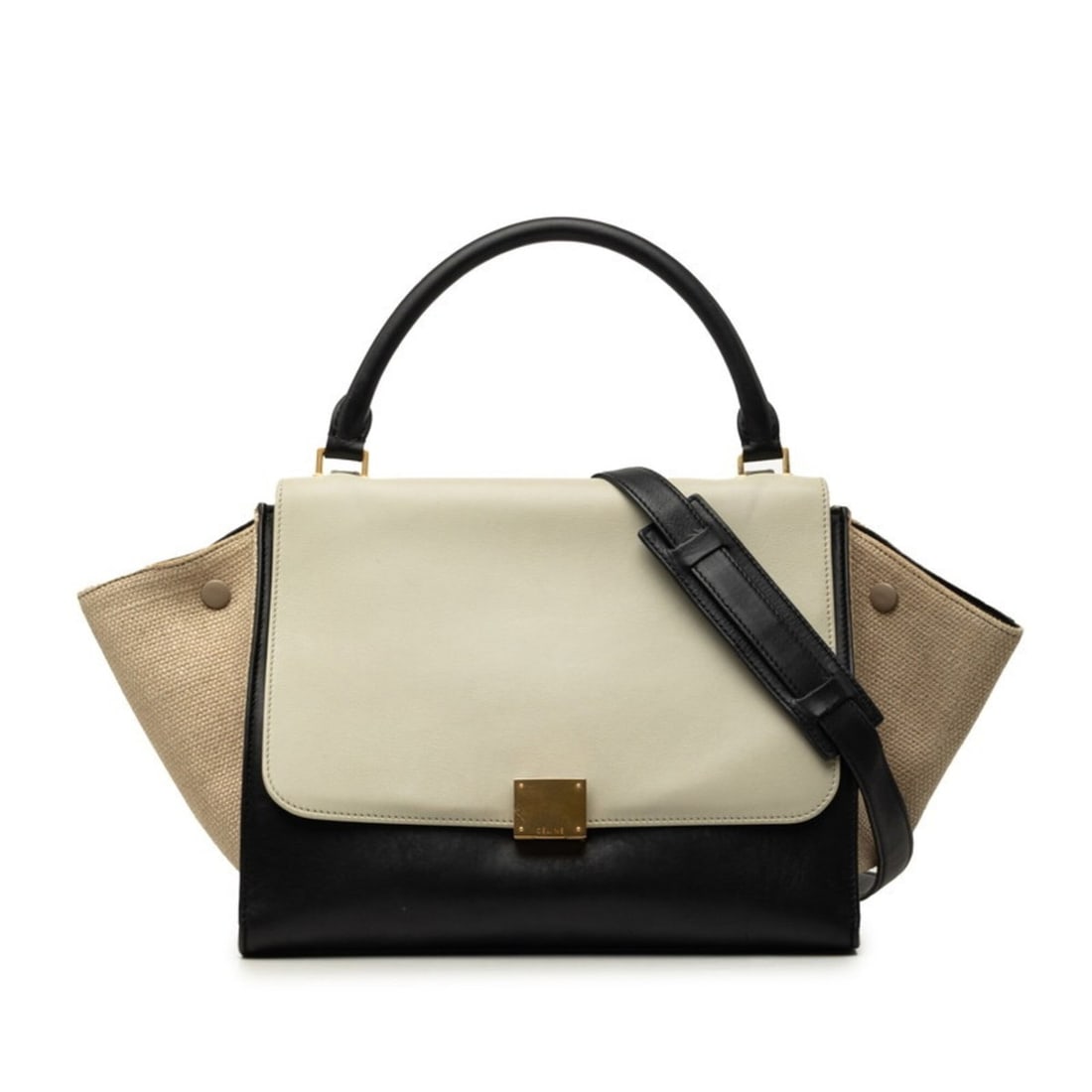 Celine Trapeze Handbag/Shoulder Bag, 2-Way, Chalk Gray, Beige, Black Leather, Women's CELINE