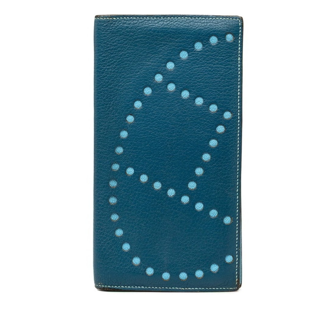 Hermes Evelyne Bi-fold Long Wallet Billfold ?Q 2013 Blue Navy Chevre Leather Women's HERMES