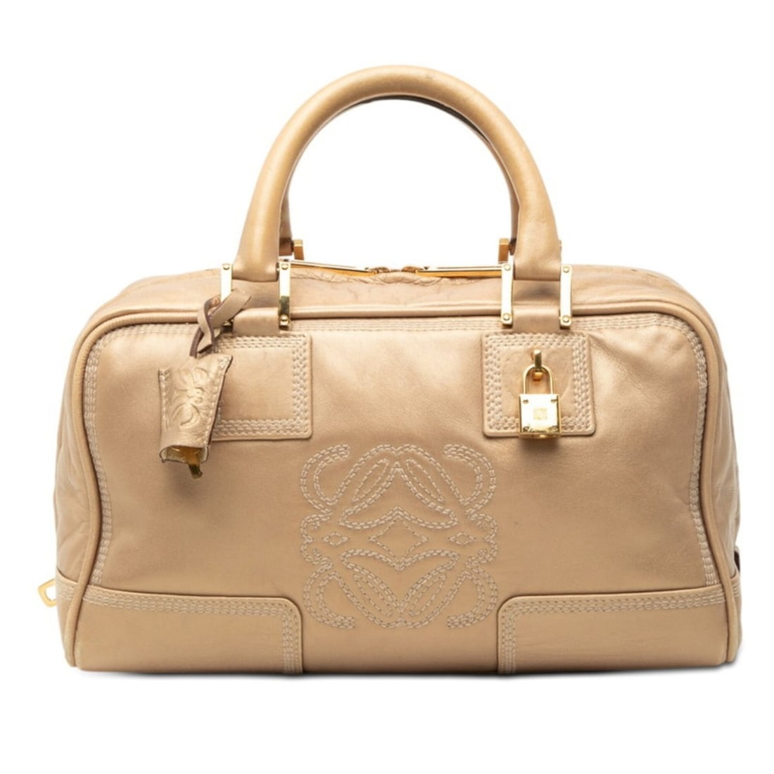 Loewe Anagram Amazona 28 Handbag, Gold Leather, Women's LOEWE: --- Catalog ---Category: SizeHandle Drop: 10.00cm / 3.94''Size (HxWxD): 16cm x 29cm x 13cm / 6.29'' x 11.41'' x 5.11''Category: DesignType: HandbagColor: GoldGender: WomenClosure: ZipperMaterial: Leat
