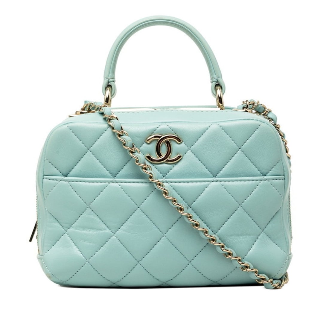 Chanel Coco Mark Trendy CC Matelassé Handbag Shoulder Bag A92238 Light Blue Gold Lambskin Women's