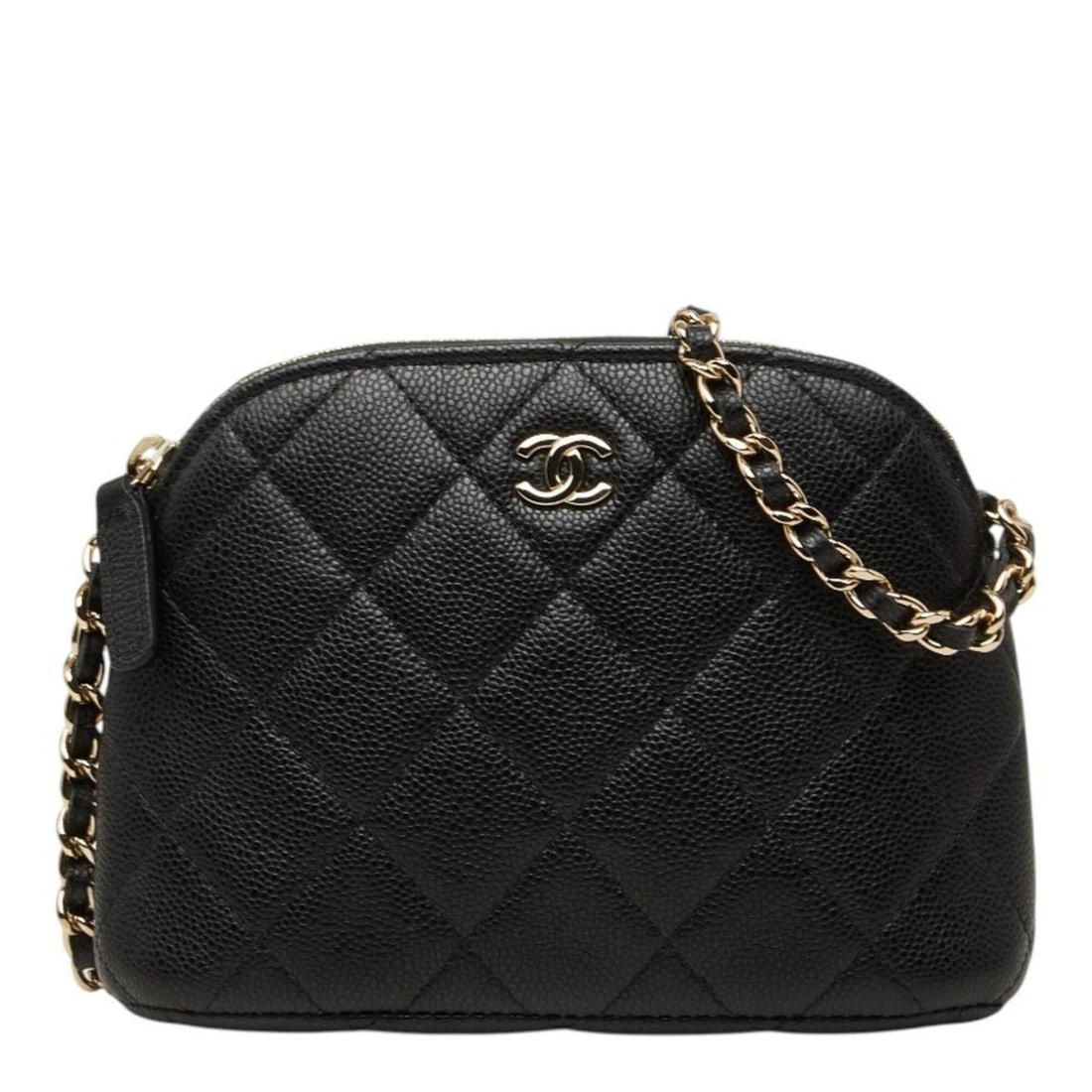 Chanel Coco Mark Matelassé Classic Chain Shoulder Bag Pochette Black Gold Hardware Caviar Leather