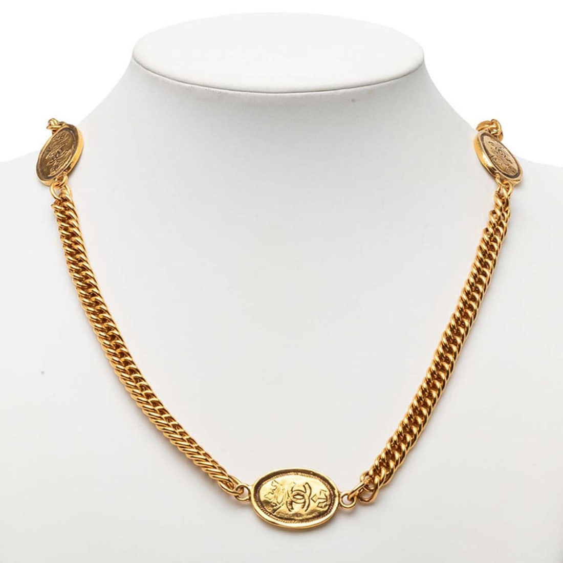 Chanel Coco Mark Vintage Crown Chain Necklace, Size 28, Gold Plated, Women's CHANEL