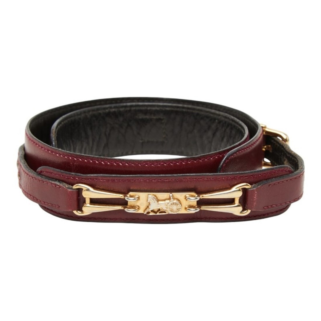 Celine Vintage Carriage Buckle Belt, Wine Red/Bordeaux Leather, Women's CELINE