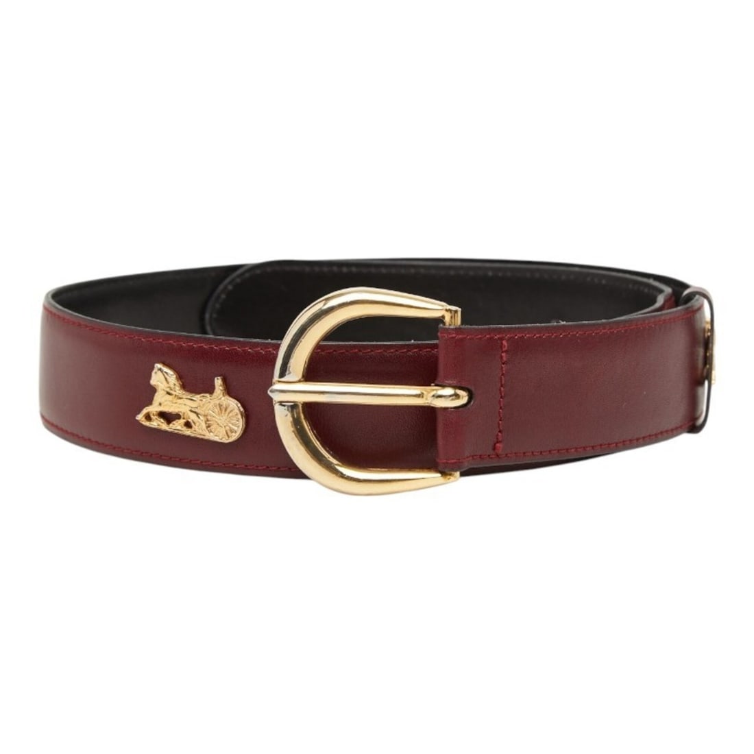 Celine Vintage Carriage Buckle Belt, Size 70, Wine Red/Bordeaux Leather, Women's.