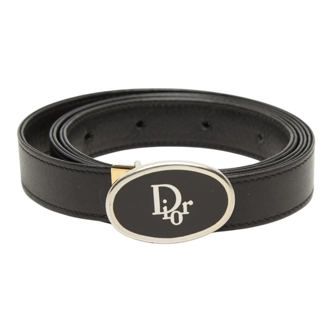 Christian Dior Dior Logo Belt, Size 70 (28cm), Black Leather, Women's.