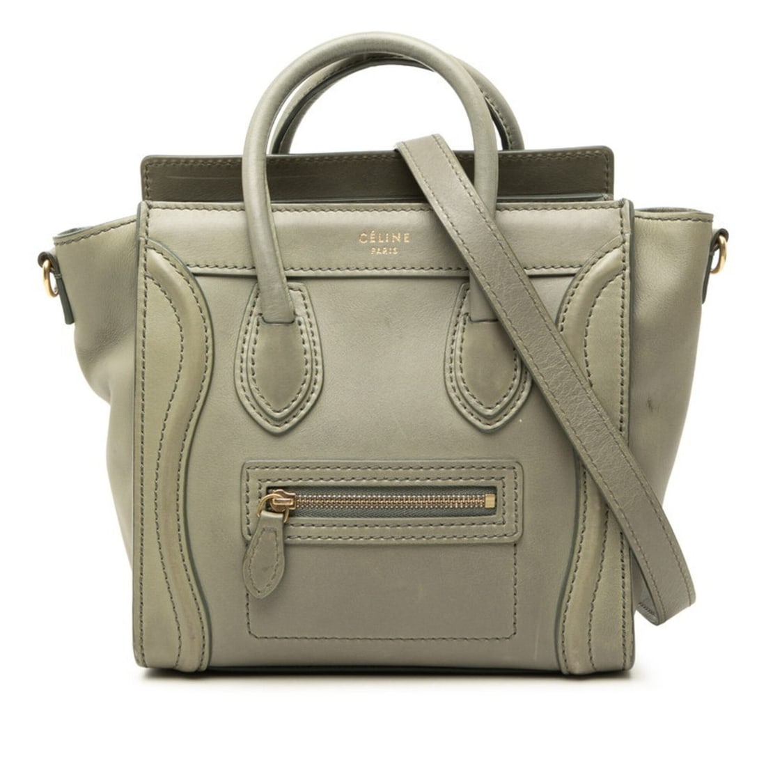 Celine Luggage Nano Shopper Handbag/Shoulder Bag, 2-Way, Khaki Green Leather, Women's.: --- Catalog ---Category: SizeSize (HxWxD): 20.5cm x 20cm x 9.5cm / 8.07'' x 7.87'' x 3.74''Category: DesignType: Handbag, Shoulder bagColor: Green, KhakiGender: WomenMaterial: Leather Category: Genera