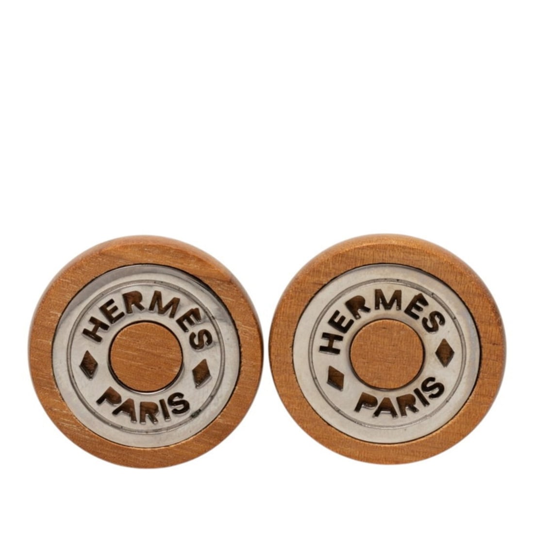 Hermes Sellier Round Earrings, Brown, Silver, Wood, Metal, Women's.: --- Catalog ---Category: SizeSize (HxWxD): 32.10mm x 32.10mm / 1.26'' x 1.26''Category: DesignType: Clip earringsColor: Brown, SilverGender: WomenMaterial: Metal, WoodCategory: GeneralBrand: Hermes---