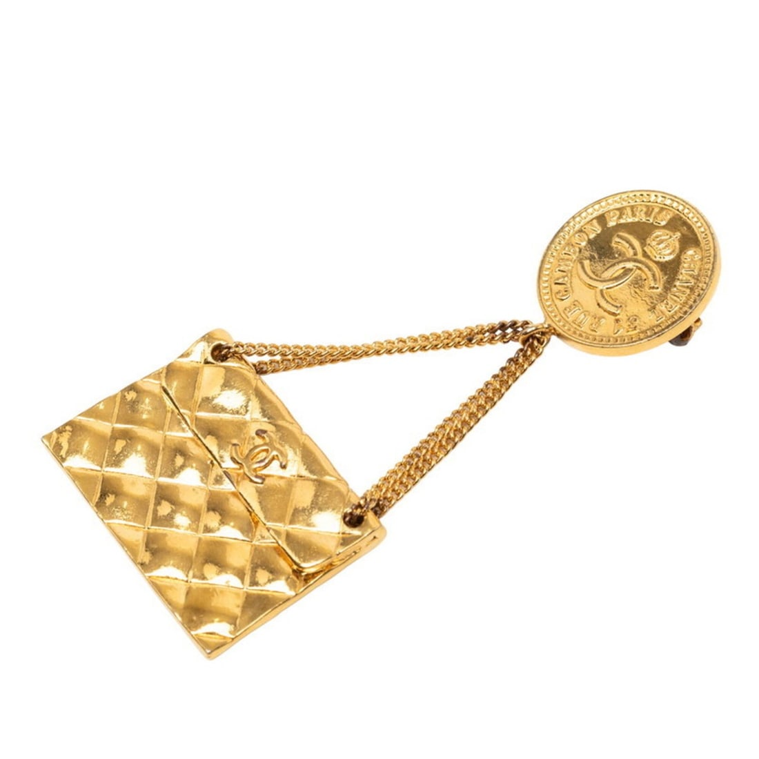 Chanel Coco Mark Matelassé Handbag Motif Vintage Brooch, Stamped 26, Gold Plated, Women's CHANEL