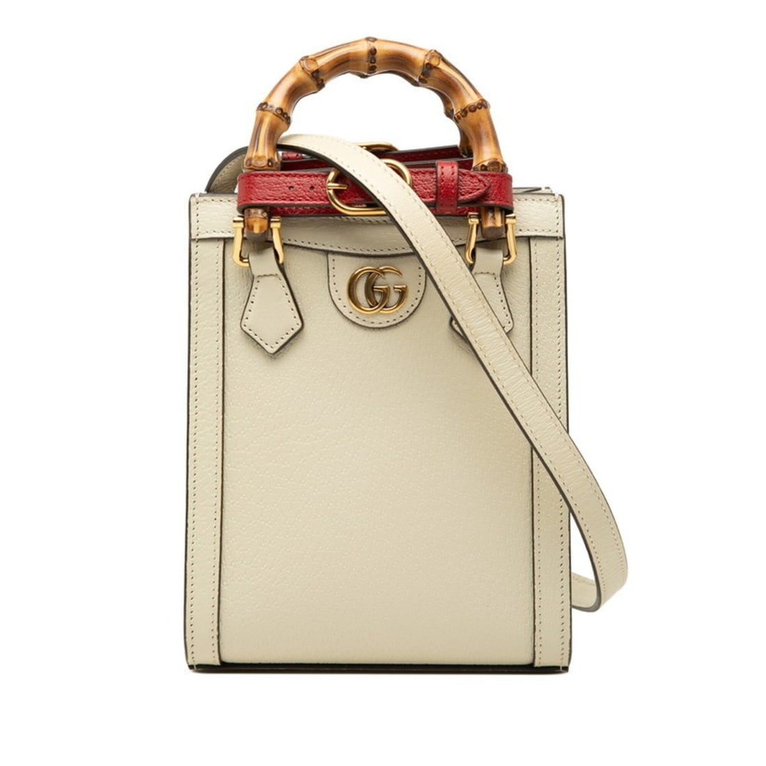 Gucci Bamboo Diana Mini Tote Bag, Handbag, Shoulder 2-Way, 739079, Ivory White Leather, Women's,