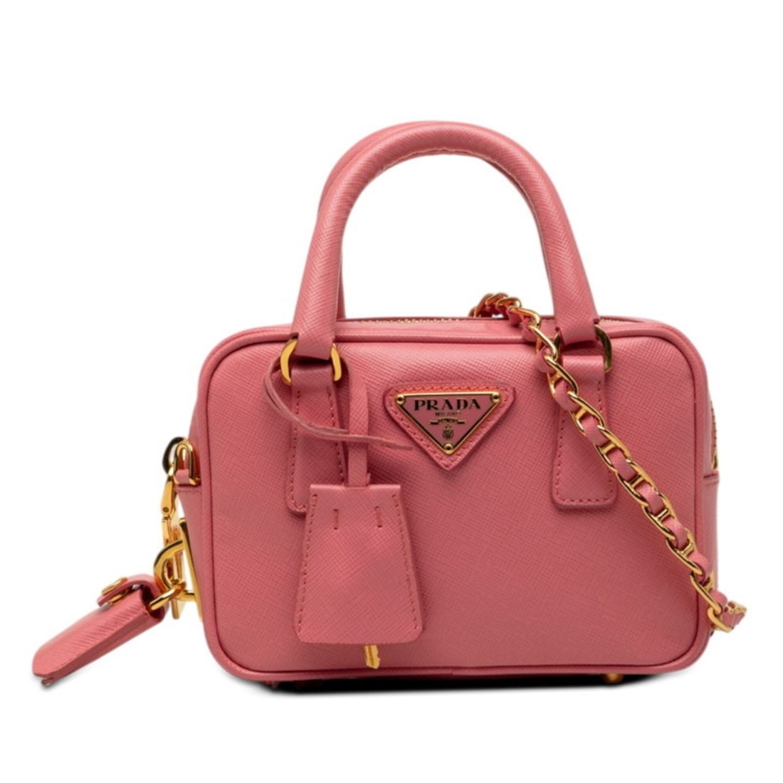Prada Triangle Logo Plate Mini Handbag Shoulder Bag 2WAY BL0705 Pink Saffiano Leather Women's PRADA: --- Catalog ---Category: SizeSize (HxWxD): 9.5cm x 14cm x 5cm / 3.74'' x 5.51'' x 1.96''Category: DesignType: Handbag, Shoulder bagColor: PinkGender: WomenMaterial: Leather Leather/Fur Type: Saffiano 