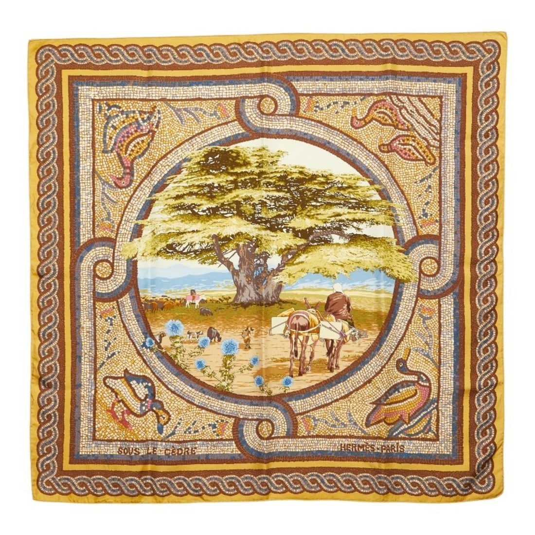 Hermes Carre 90 SOUS LE CEDRE (Under the Himalayan Cedar) Scarf/Muffler, Large, Multicolored, Silk, (1 of 12)