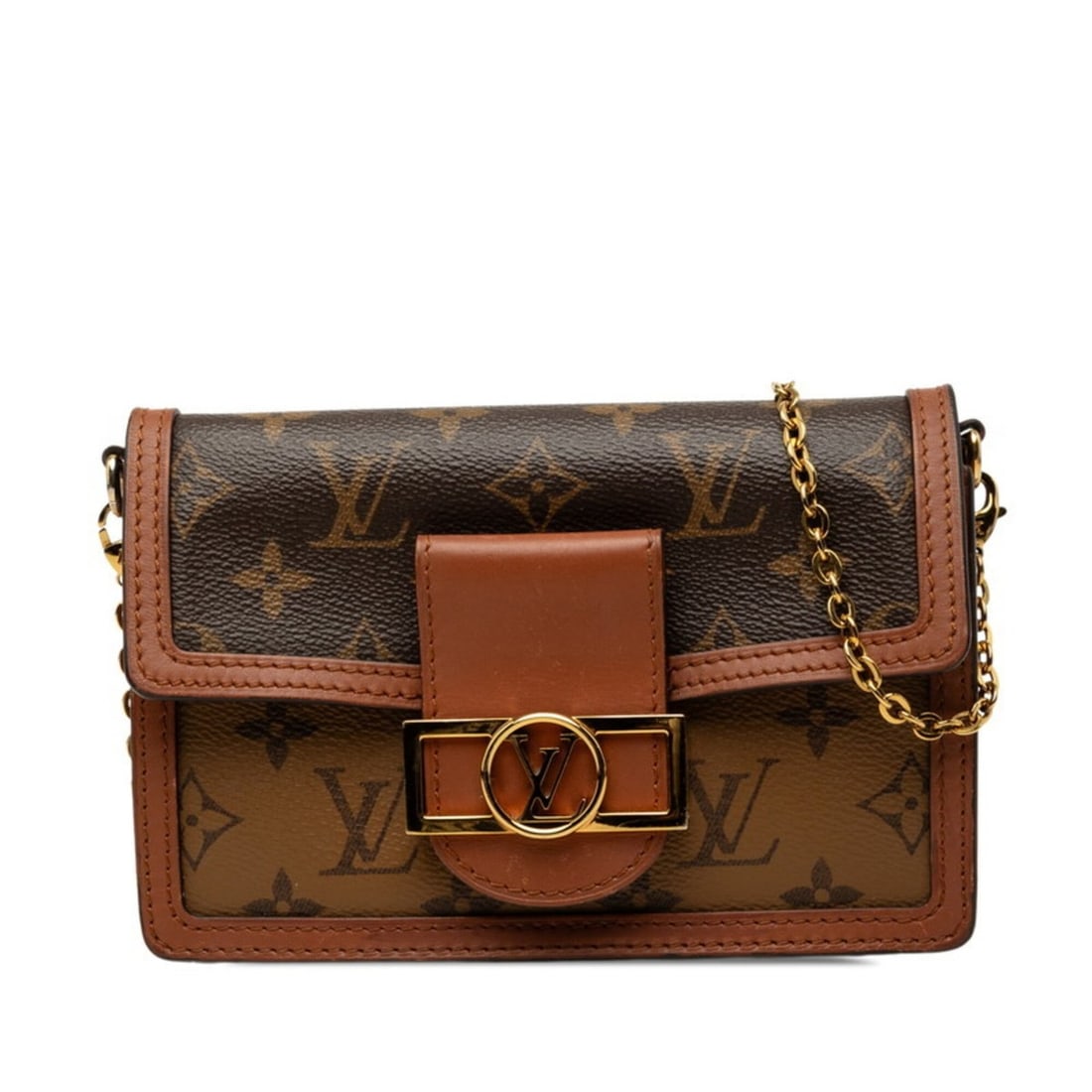 Louis Vuitton Monogram Reverse Portefeuille Dauphine Crossbody Chain Shoulder Bag M68746 Brown