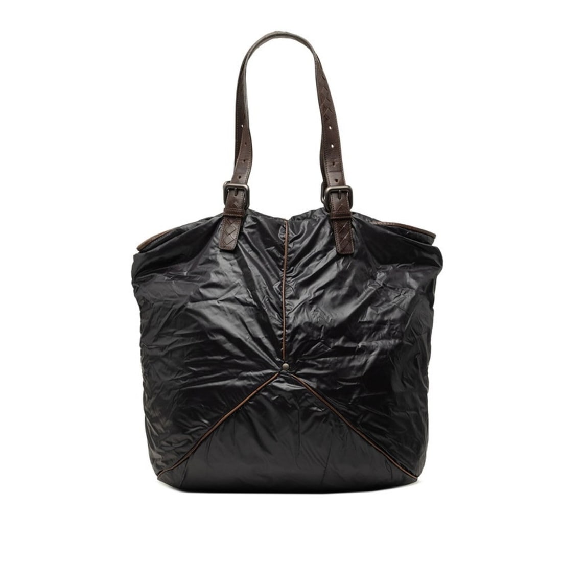 Bottega Veneta Spinnaker Tote Bag Shoulder 244898 Black Brown Nylon Leather Women's BOTTEGAVENETA