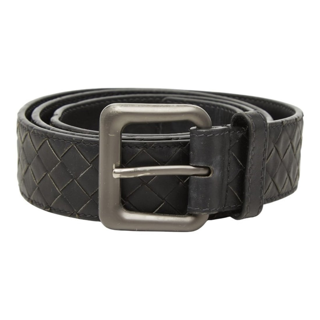 Bottega Veneta Intrecciato Belt, Size 95 (33), Black Leather, Men's.