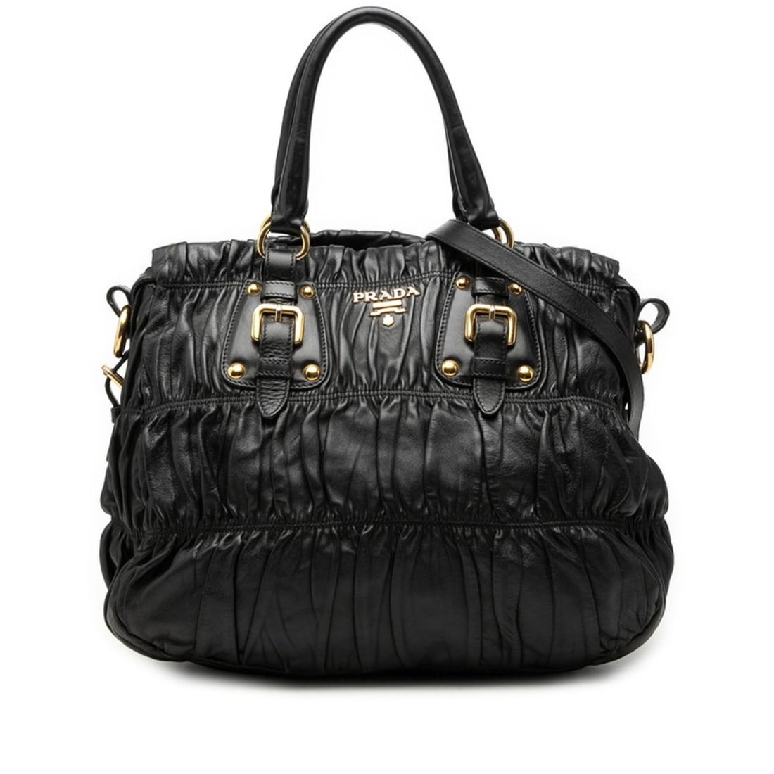 Prada Logo Handbag Shoulder Bag 2-Way Black Leather Women's PRADA (1 of 16)