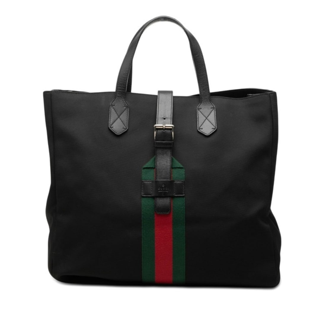 Gucci Sherry Line Tote Bag, Black Canvas Leather, Women's GUCCI