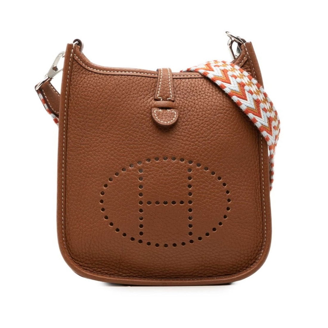 Hermes Evelyne TPM Amazon Crossbody Shoulder Bag, Gold/Brown, Silver Hardware, Taurillon Clemence
