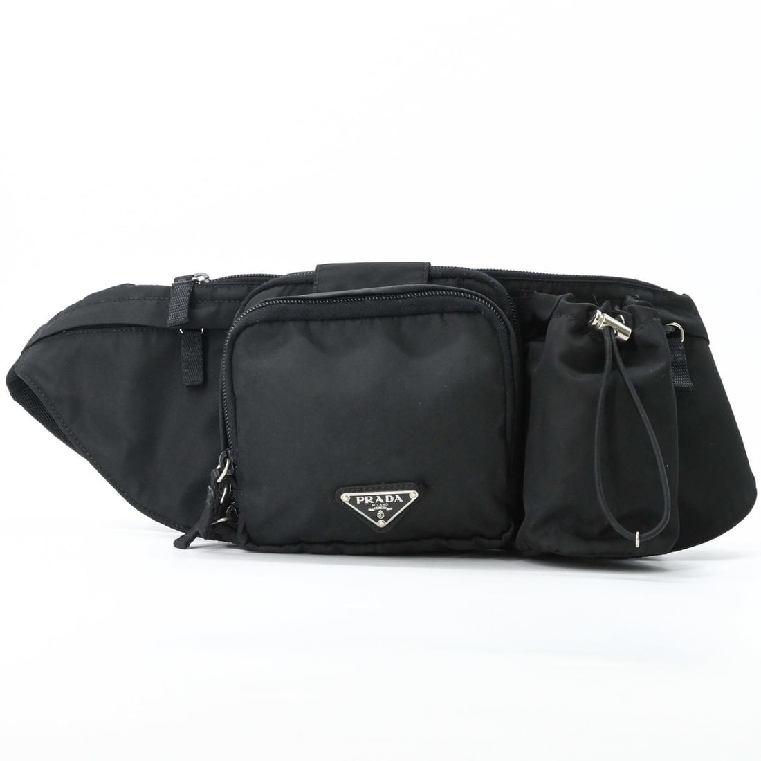 PRADA Prada waist pouch, triangle shoulder bag, body black nylon, black, VA0056, with white tag.