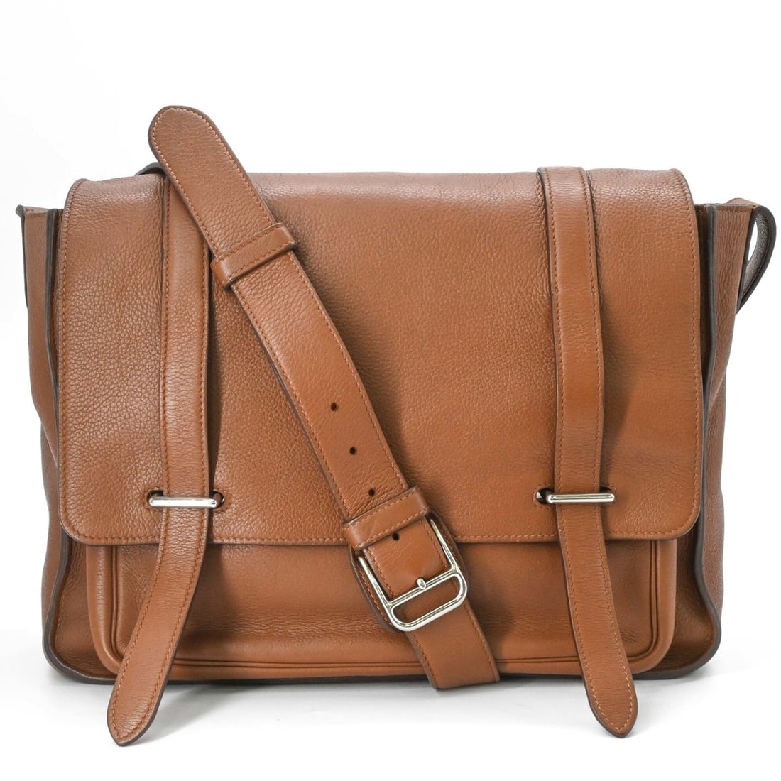 HERMES Steve Buzas 35 Shoulder Bag for Men, Taurillon Clemence Leather, Brown