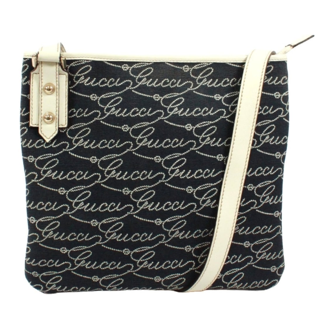 GUCCI Flat Messenger Bag, Logo Pattern, 498879, Shoulder Canvas and Leather, Navy White, Women's: --- Catalog ---Category: SizeSize (HxWxD): 23cm x 25cm x 2cm / 9.05'' x 9.84'' x 0.78''Category: DesignType: Shoulder bagColor: Navy, WhiteGender: WomenMaterial: Canvas , Leather Category: GeneralMPN: