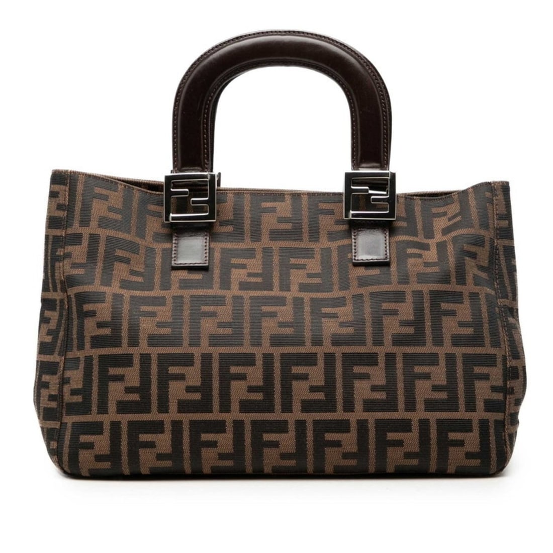 Fendi Zucca Handbag 26329 Brown Black Canvas Leather Women's FENDI