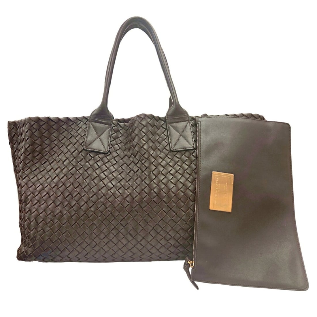BOTTEGA VENETA Intrecciato Cabas GM Brown Leather Tote Bag for Men and Women