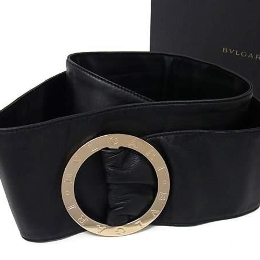 BVLGARI Tango Wide Saddle Belt, Black Leather, Women's, Circle Buckle
