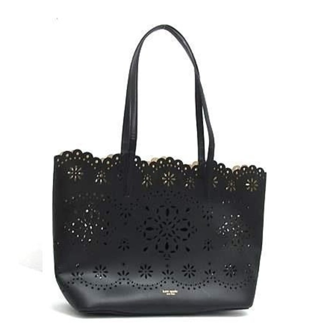 Kate Spade Do It All Flower Perforated Large Tote Bag KL672 Black Fine Grain Leather Women's