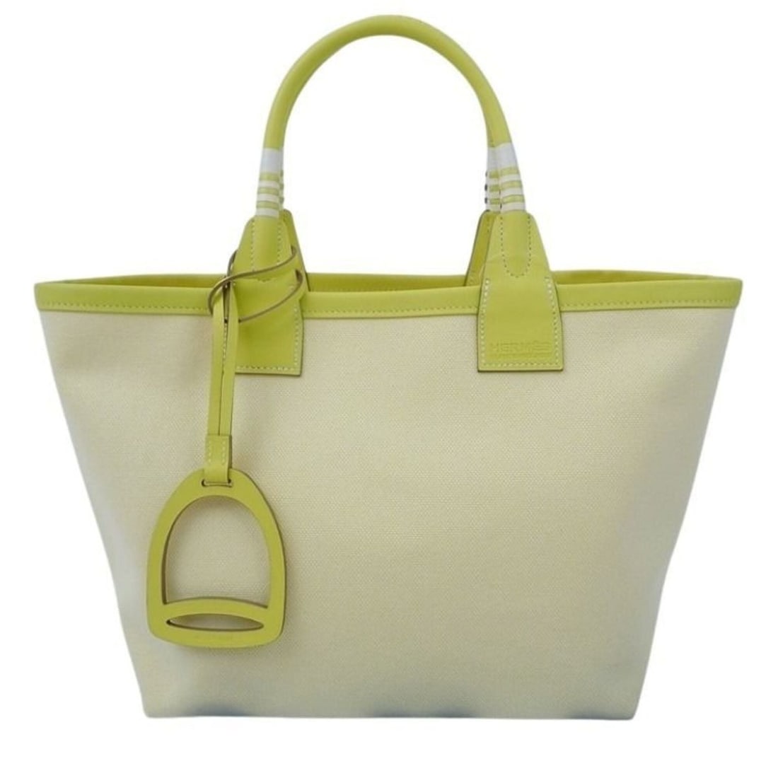 HERMES Steeple 25 handbag, Lime, Toile H x Leather, Women's