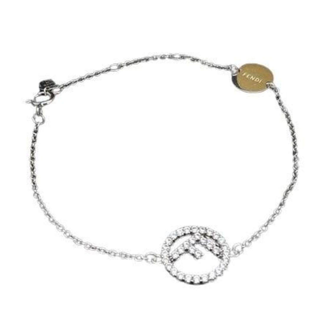 FENDI bracelet, F is 8AG761, silver metal with rhinestones, for women. (1 of 10)
