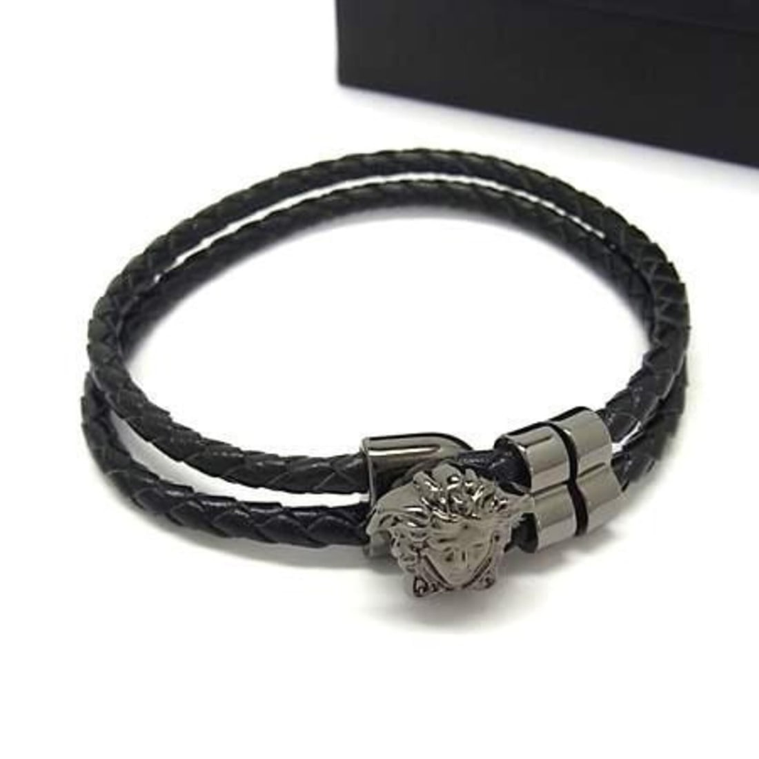 VERSACE La Medusa Leather Bracelet DG05579 Black Metal Men's Women's