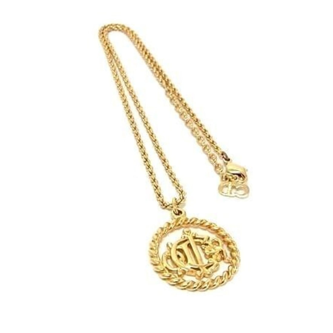 Christian Dior Necklace, Emblem, Gold Metal, Women's, Twisted Circle