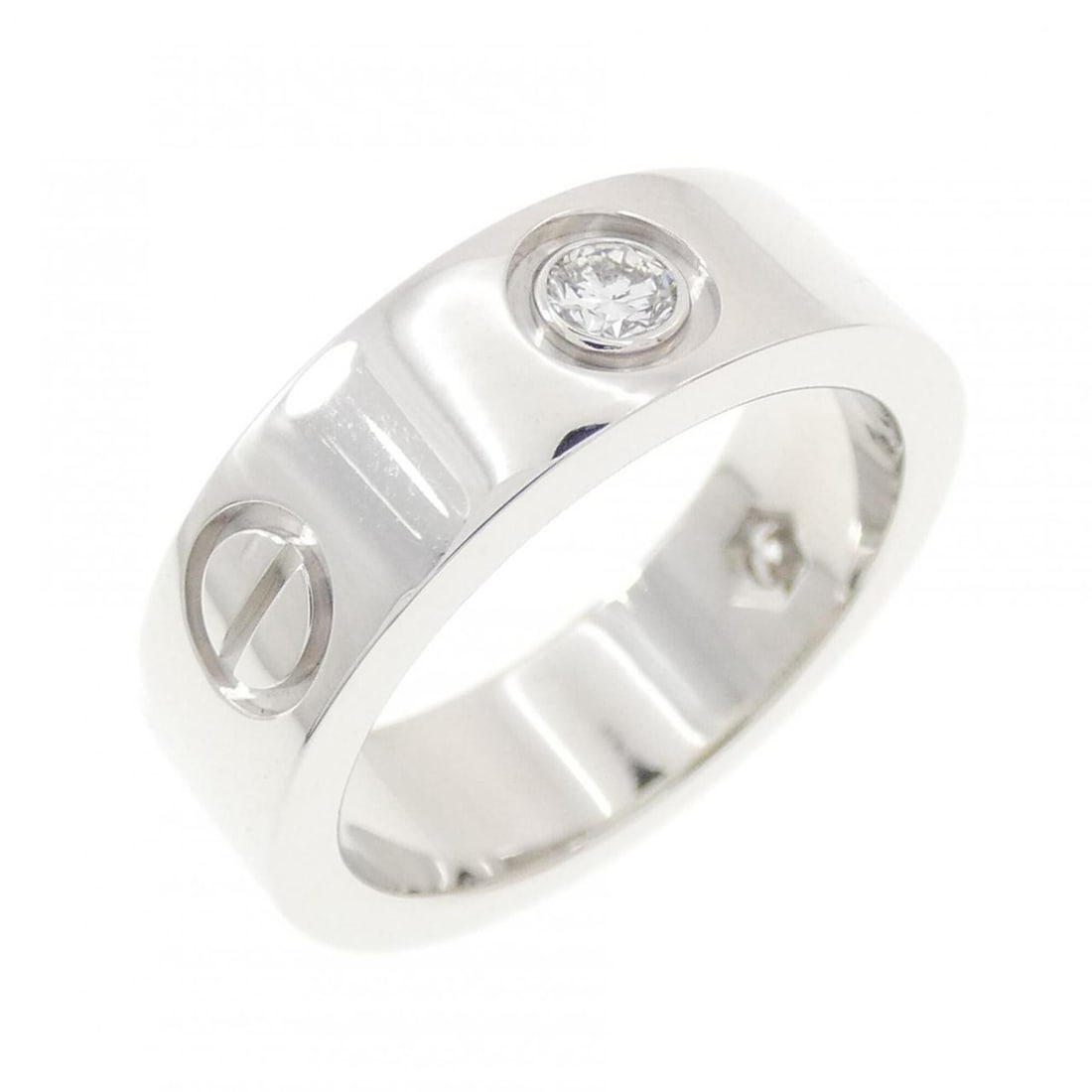 Cartier Love Half-Diamond Ring: --- Catalog ---Category: SizeUS Size: 4Brand Size: 47Category: DesignType: Band ringColor: White goldStone: DiamondGender: WomenMaterial: White gold (18K)Category: GeneralBrand: Cartier--- Item List