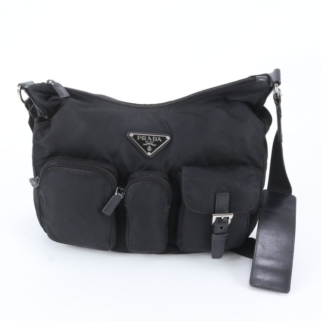 Prada Tessuto Nylon Triangle Logo Leather Shoulder Bag Messenger Black Men's