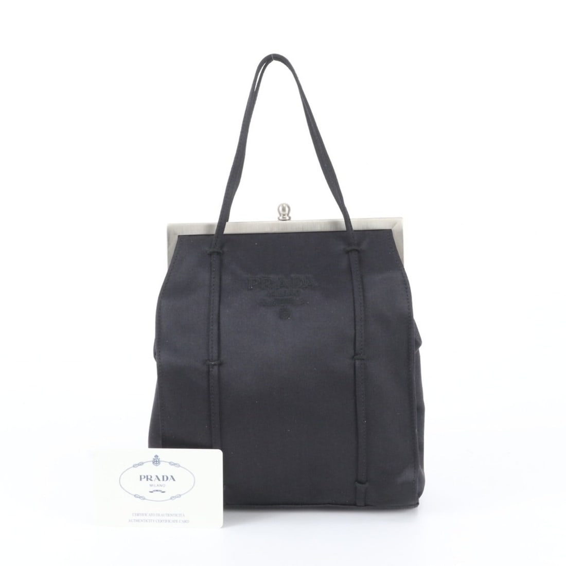 Prada B6063 Handbag Tote Bag with Guarantee Card, Black, Women's