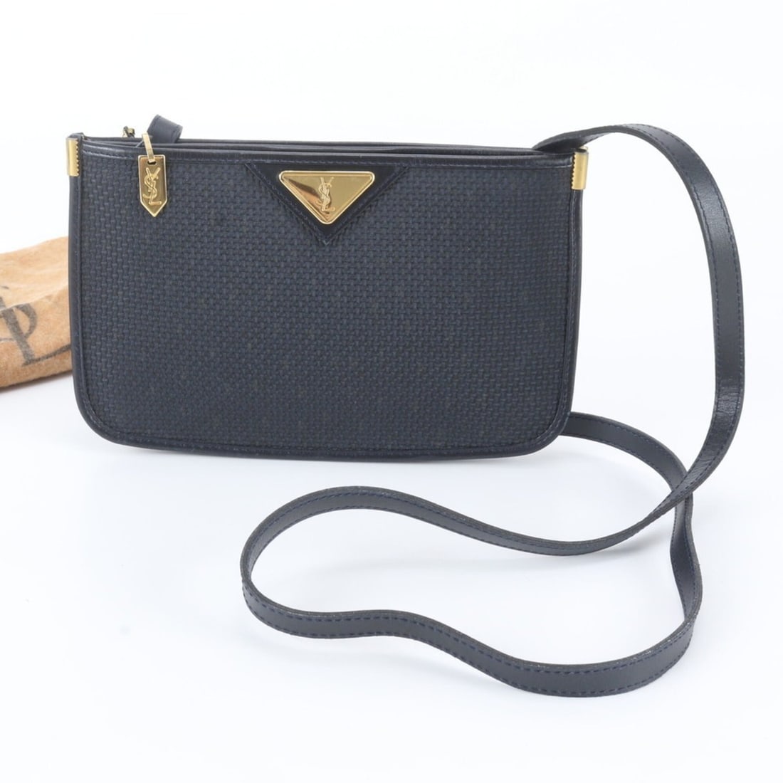 Yves Saint Laurent YSL Leather Canvas Shoulder Bag, Navy, Women's