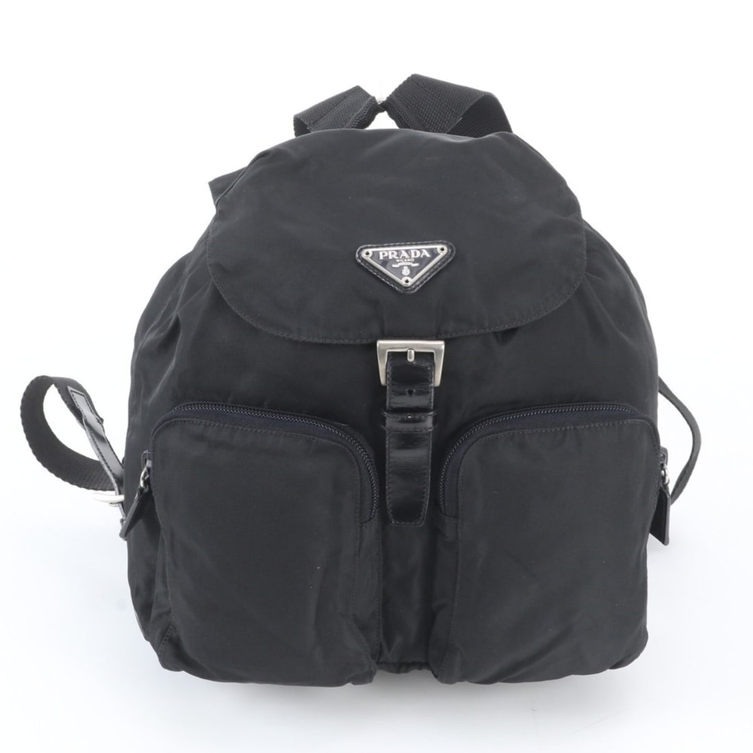 Prada Tessuto Nylon Triangle Logo Leather Backpack Shoulder Bag for Women