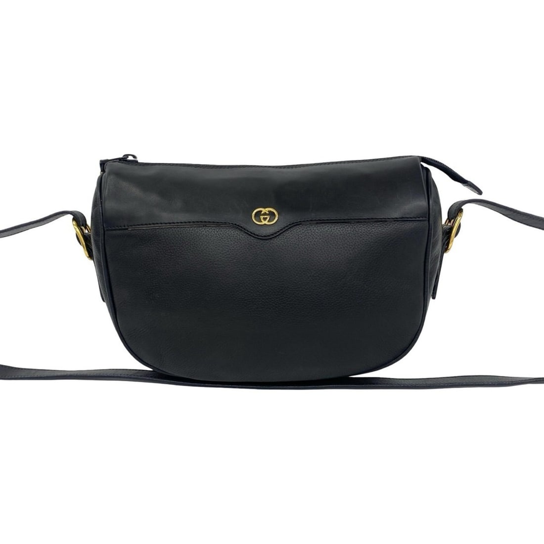 GUCCI Vintage GG Logo Leather Shoulder Bag/Pouch/Sacoche (Black) 820-1