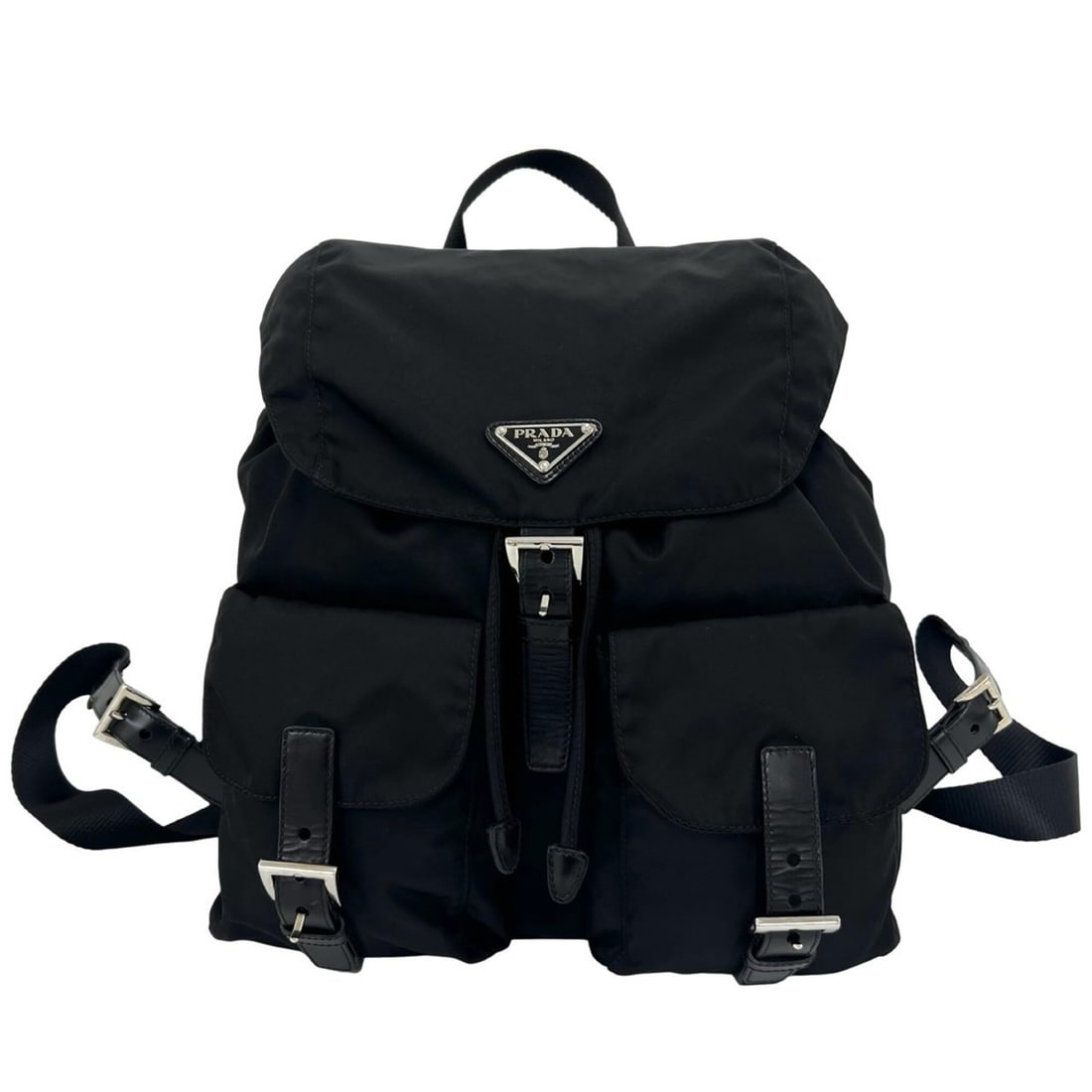 PRADA Prada Triangle Logo Hardware Tessuto Nylon Leather Genuine Backpack Daypack Black 0016a