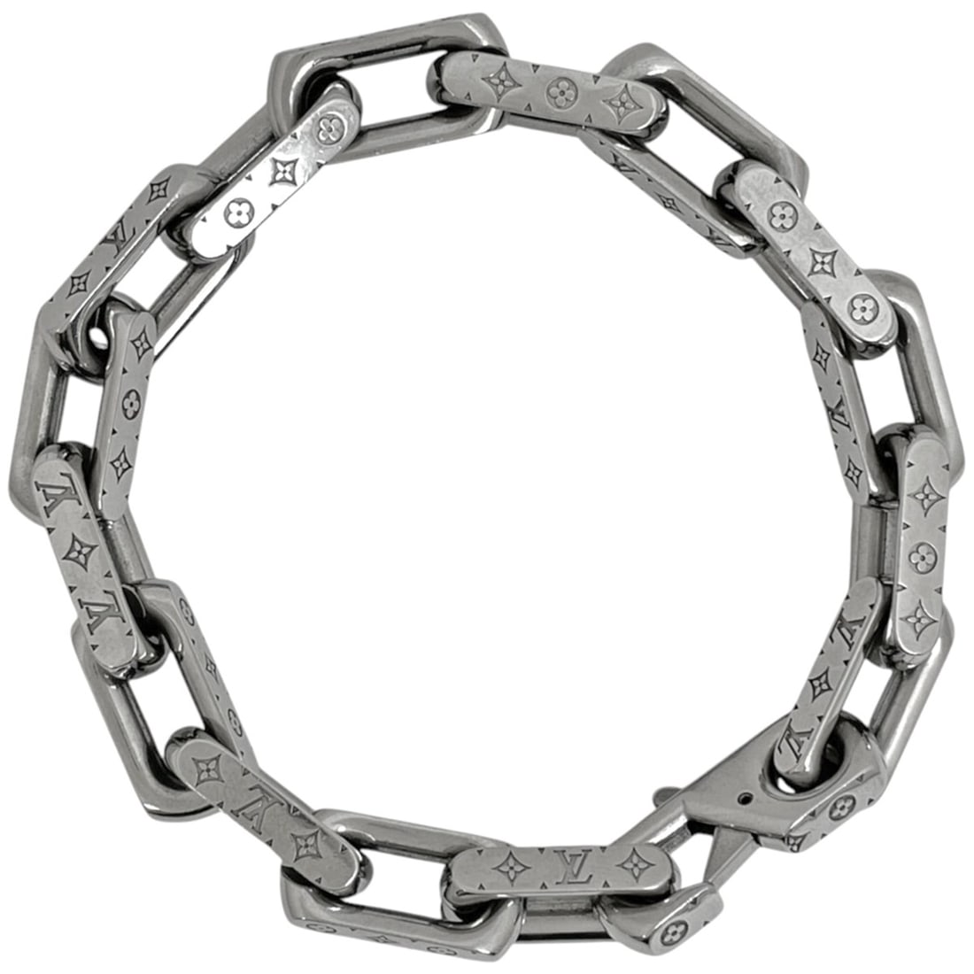 Louis Vuitton Monogram Chain Bracelet, Metal, Silver, Women's