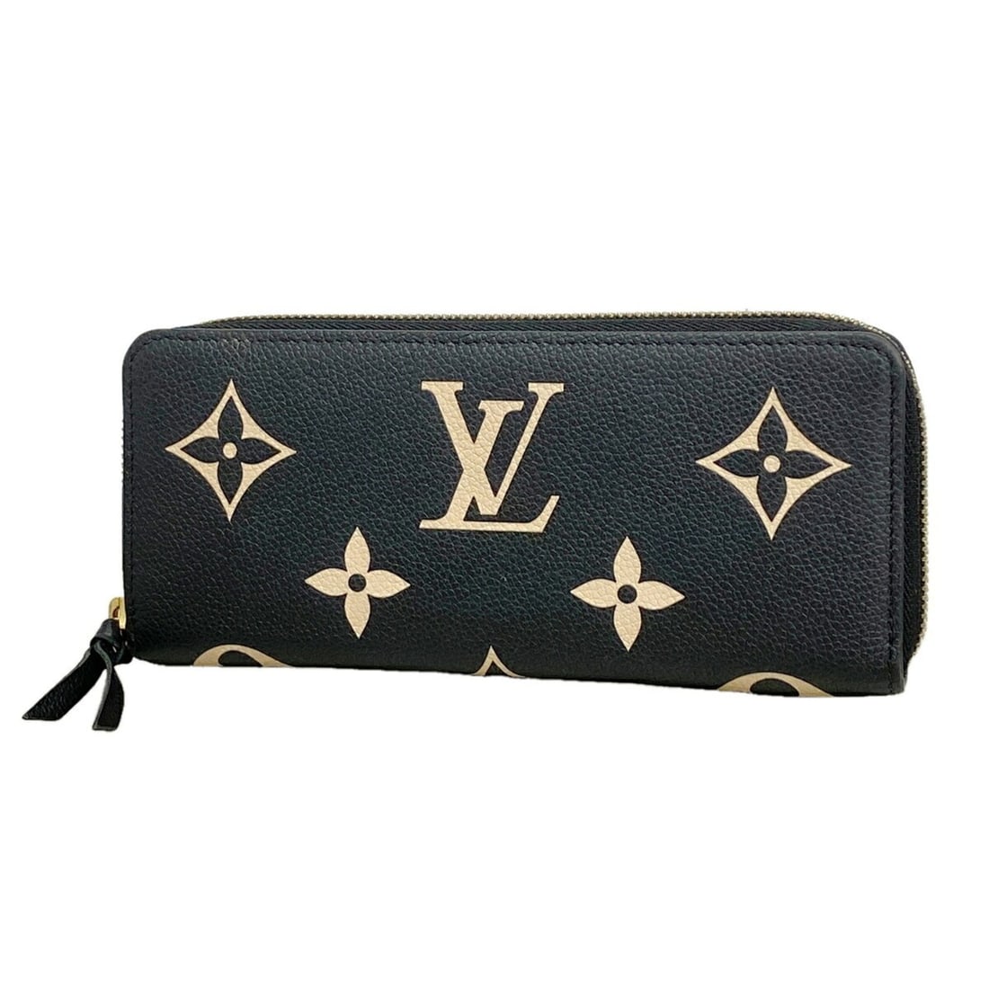 Louis Vuitton Monogram Empreinte Bicolor Portefeuille Clemence Long Wallet M82338 Noir Beige Women's